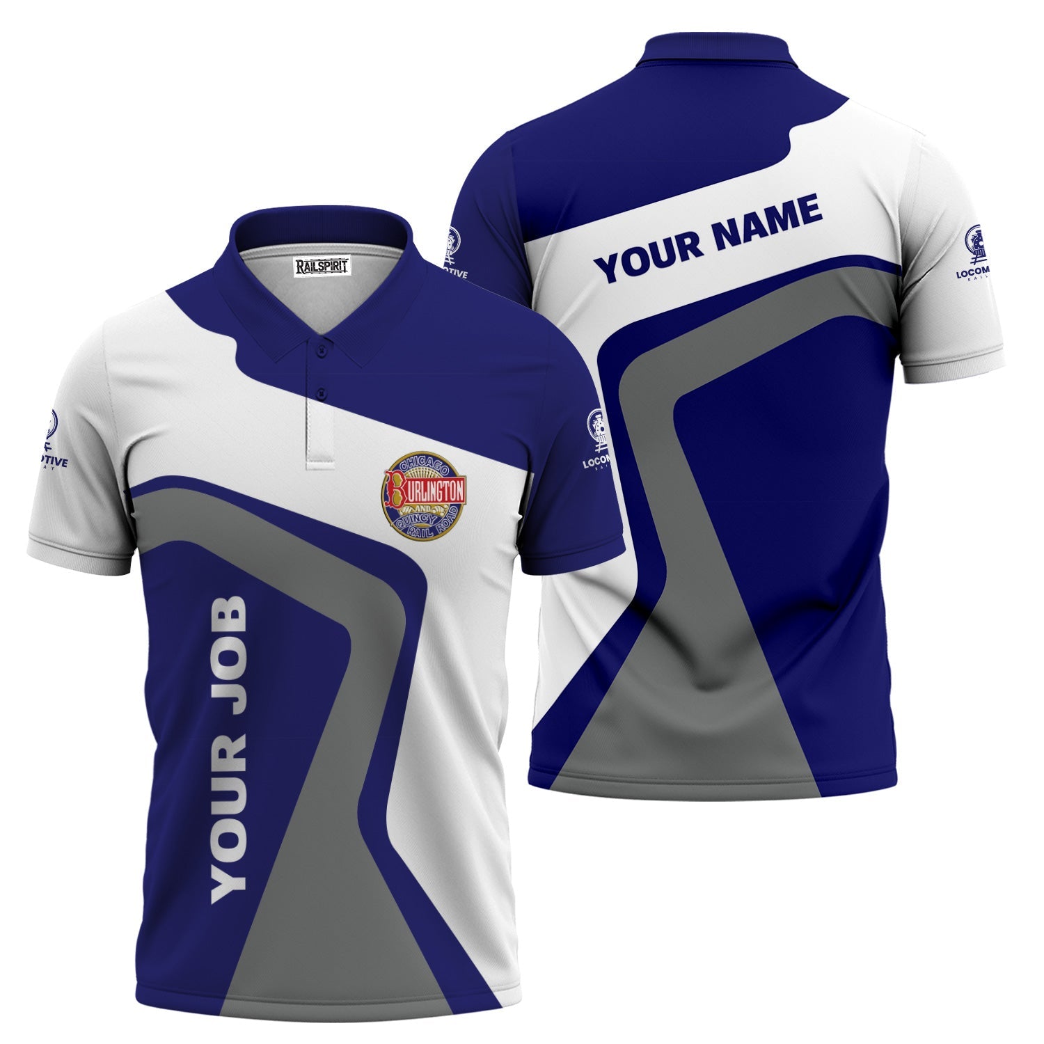 Railspirit Personalized Chicago, Burlington and Quincy Railroad Polo Shirt Unique Design with Custom Job Position Train Shirt