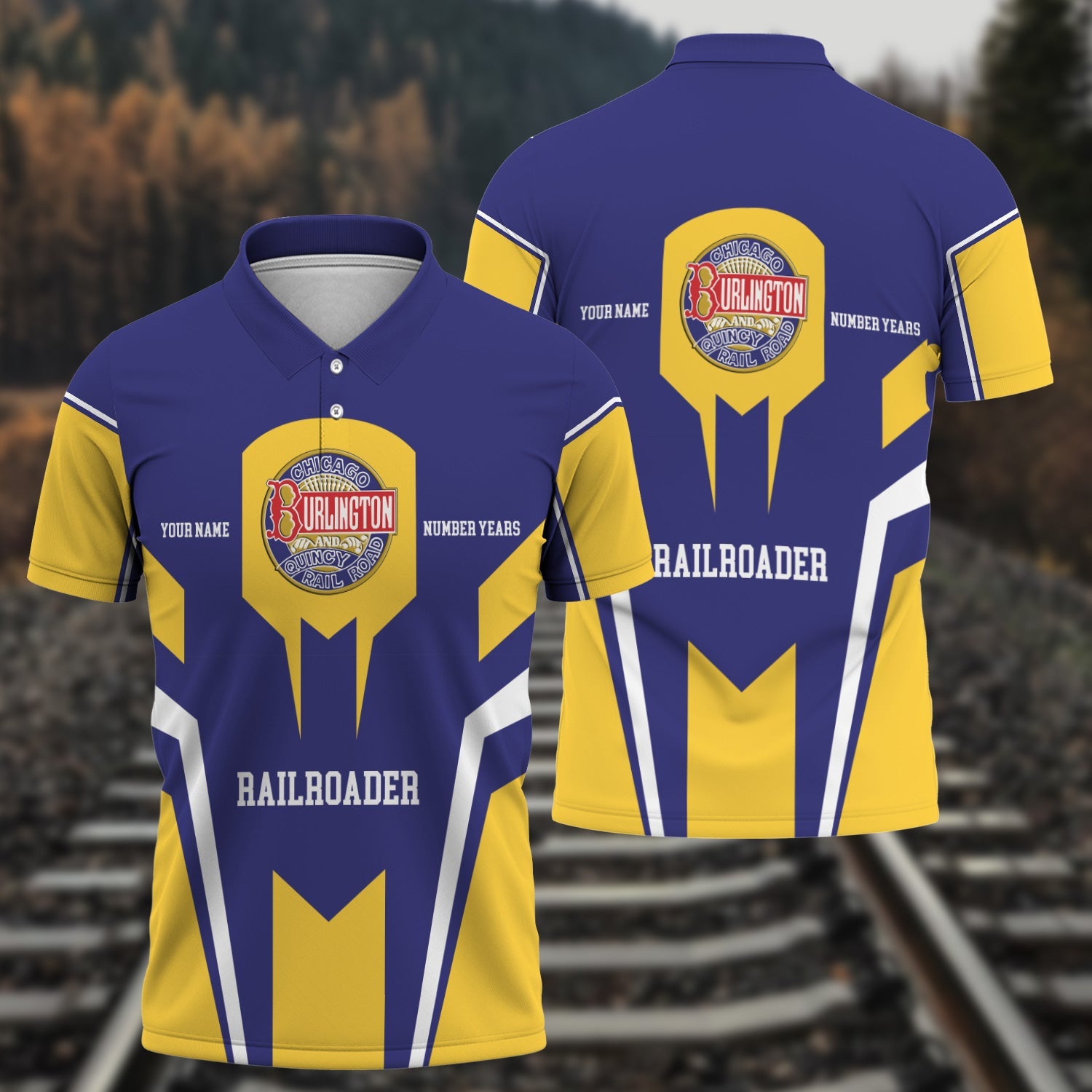 Railspirit Personalized Chicago, Burlington and Quincy Railroad Polo Shirt Custom Year Railroader Shirt Gift Idea For Train Lover