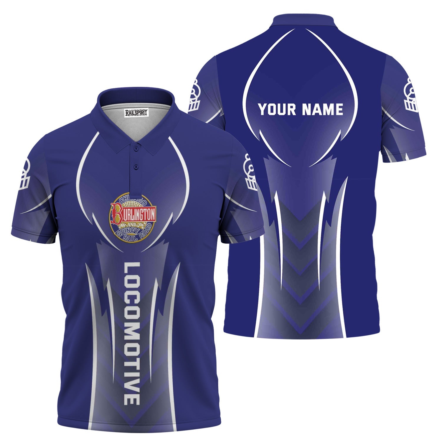 Railspirit Personalized Chicago, Burlington and Quincy Railroad Polo Shirt Striking Line Style Train Shirt For Locomotive Lovers