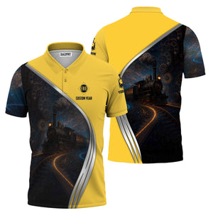 Railspirit Personalized Erie Railroad Polo Shirt Steampunk Locomotive with Custom Year Train Shirt