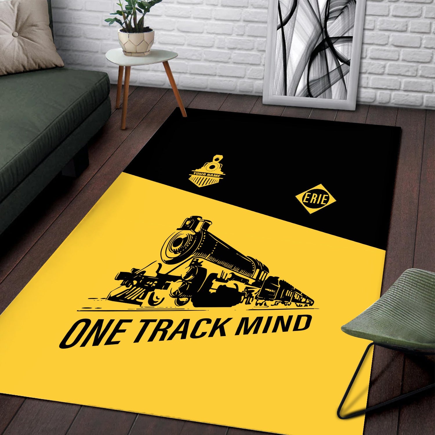 Railspirit Personalized Erie Railroad Area Rug One Track Mind Train Rug Gift Idea For Train Lover