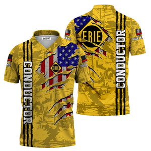 Railspirit Personalized Erie Railroad Polo Shirt USA Flag Claw Art with Custom Job Train Shirt