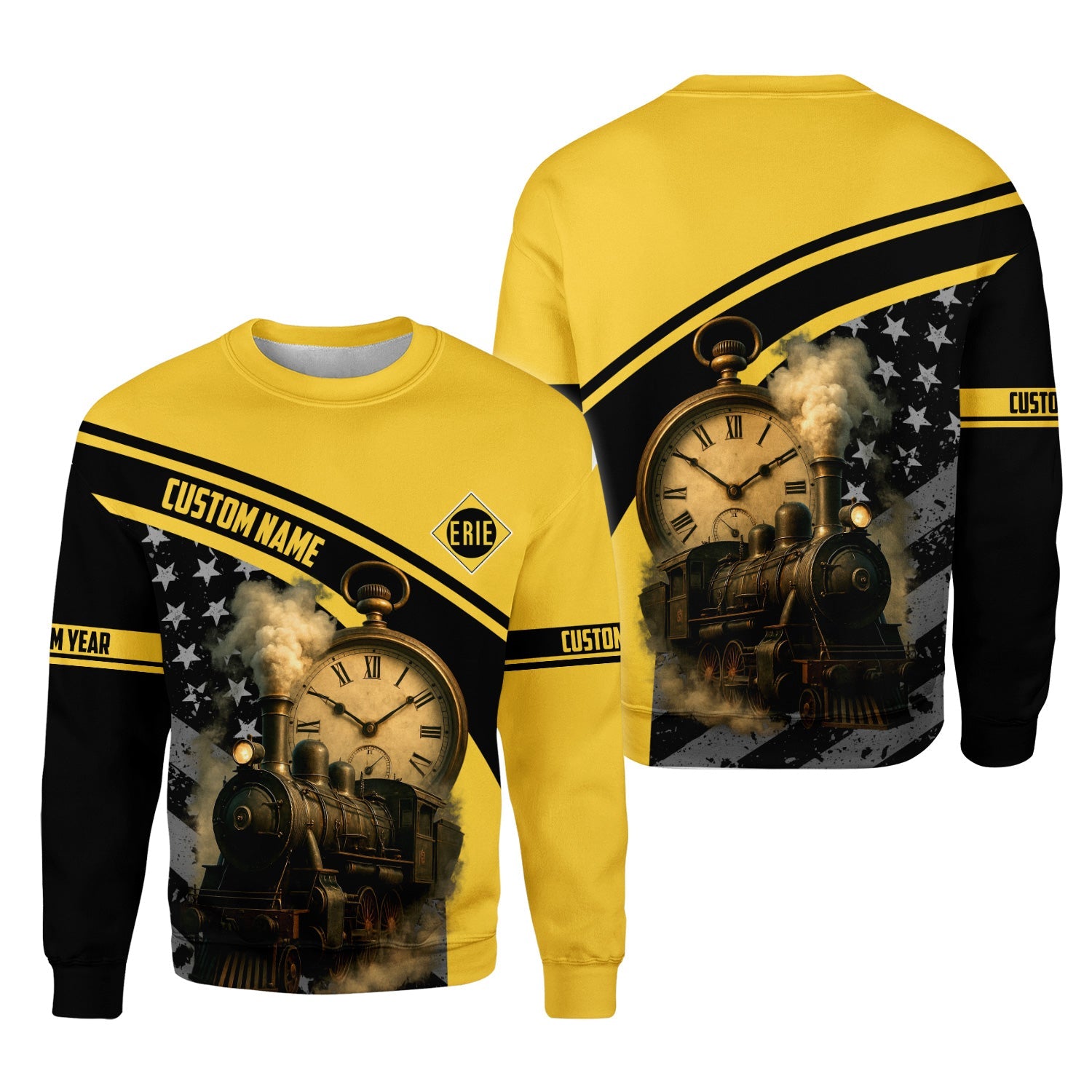 Railspirit Personalized Erie Railroad Sweatshirt Classic Steam Engine With Retro Pocket Watch Shirt All Over Print