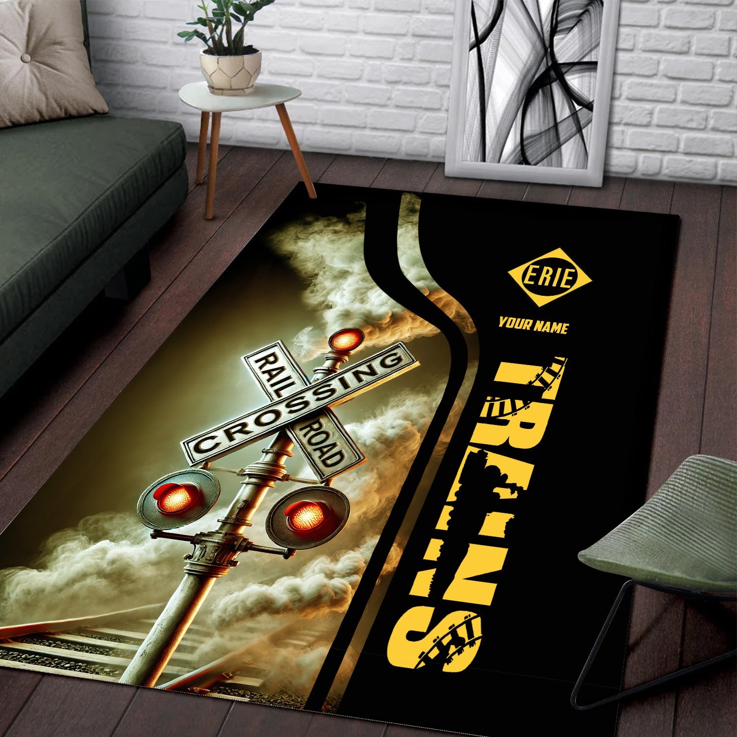 Railspirit Personalized Erie Railroad Area Rug Railroad Crossing Sign Rug All Over Print