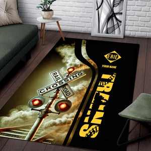 Railspirit Personalized Erie Railroad Area Rug Railroad Crossing Sign Rug All Over Print