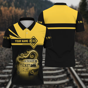Railspirit Custom Name Erie Railroad Polo Shirt American Train Ticket Printed Shirt