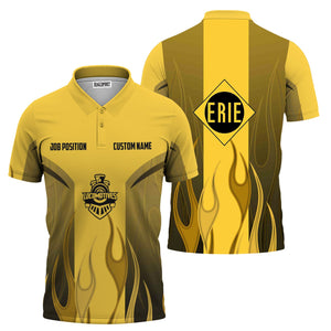 Railspirit Custom Name and Job Title Erie Railroad Polo Shirt Flame Graphic Train Shirt