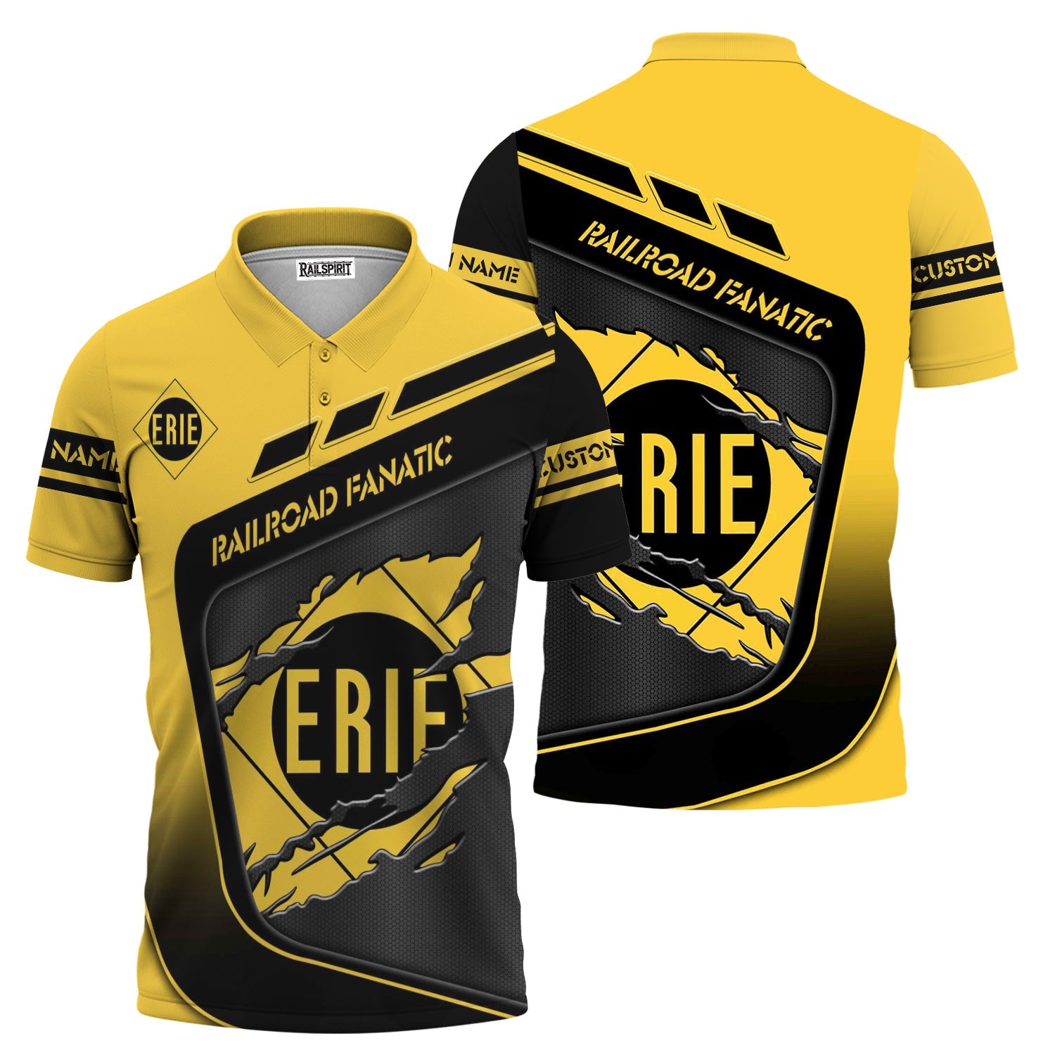 Railspirit Personalized Erie Railroad Polo Shirt Ripped Texture Style Train Shirt For Railroad Fanatic