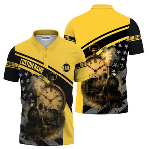 Railspirit Personalized Erie Railroad Polo Shirt Classic Steam Engine With Retro Pocket Watch Shirt All Over Print