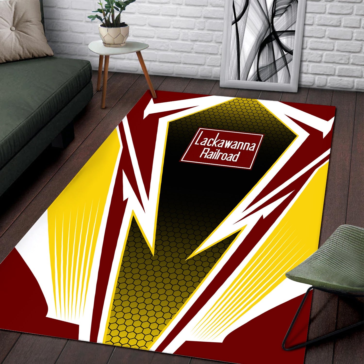 Railspirit Delaware, Lackawanna and Western Railroad Area Rug Lightning Graphic Style DL&W Rug Gift Idea For Train Lover