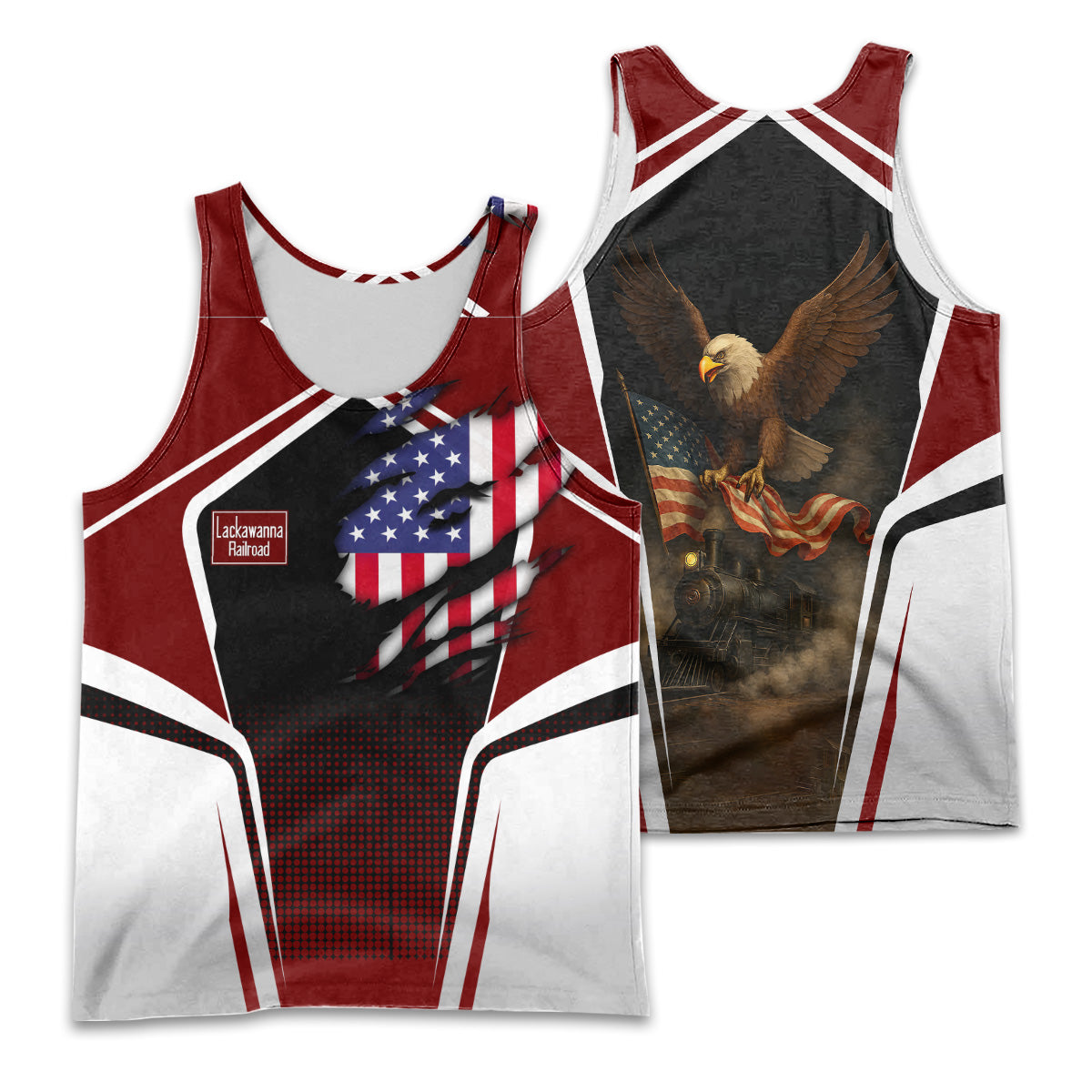 Railspirit Personalized Delaware, Lackawanna and Western Railroad Men Tank Top American Eagle Vintage Train DL&W Shirt