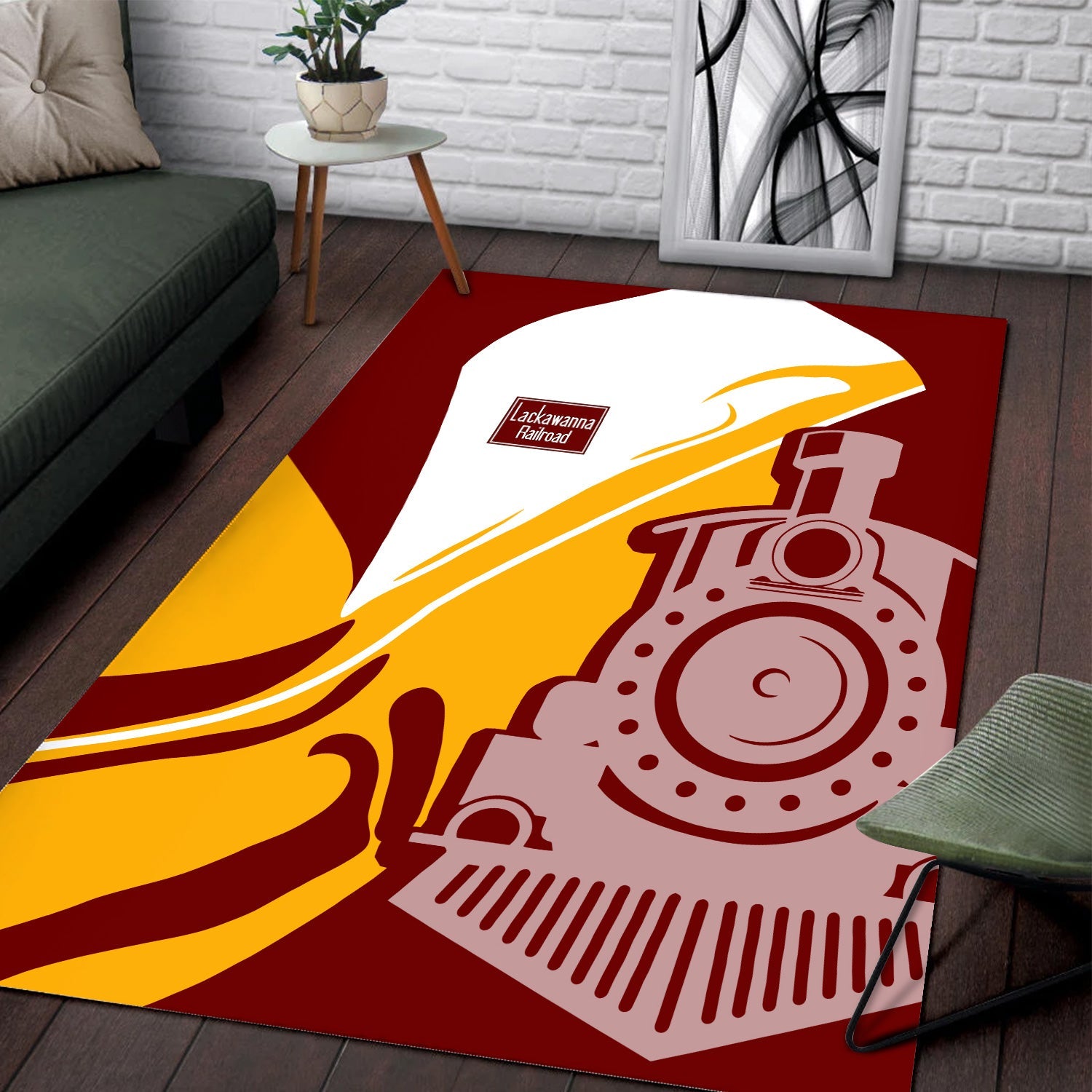 Railspirit Delaware, Lackawanna and Western Railroad Area Rug Flame-Inspired Style DL&W Rug Gift Idea For Train Lovers