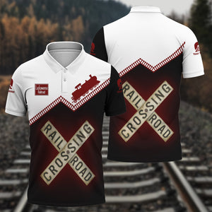 Railspirit Personalized Delaware, Lackawanna and Western Railroad Polo Shirt Railroad Crossing Printed Train Track Shirt