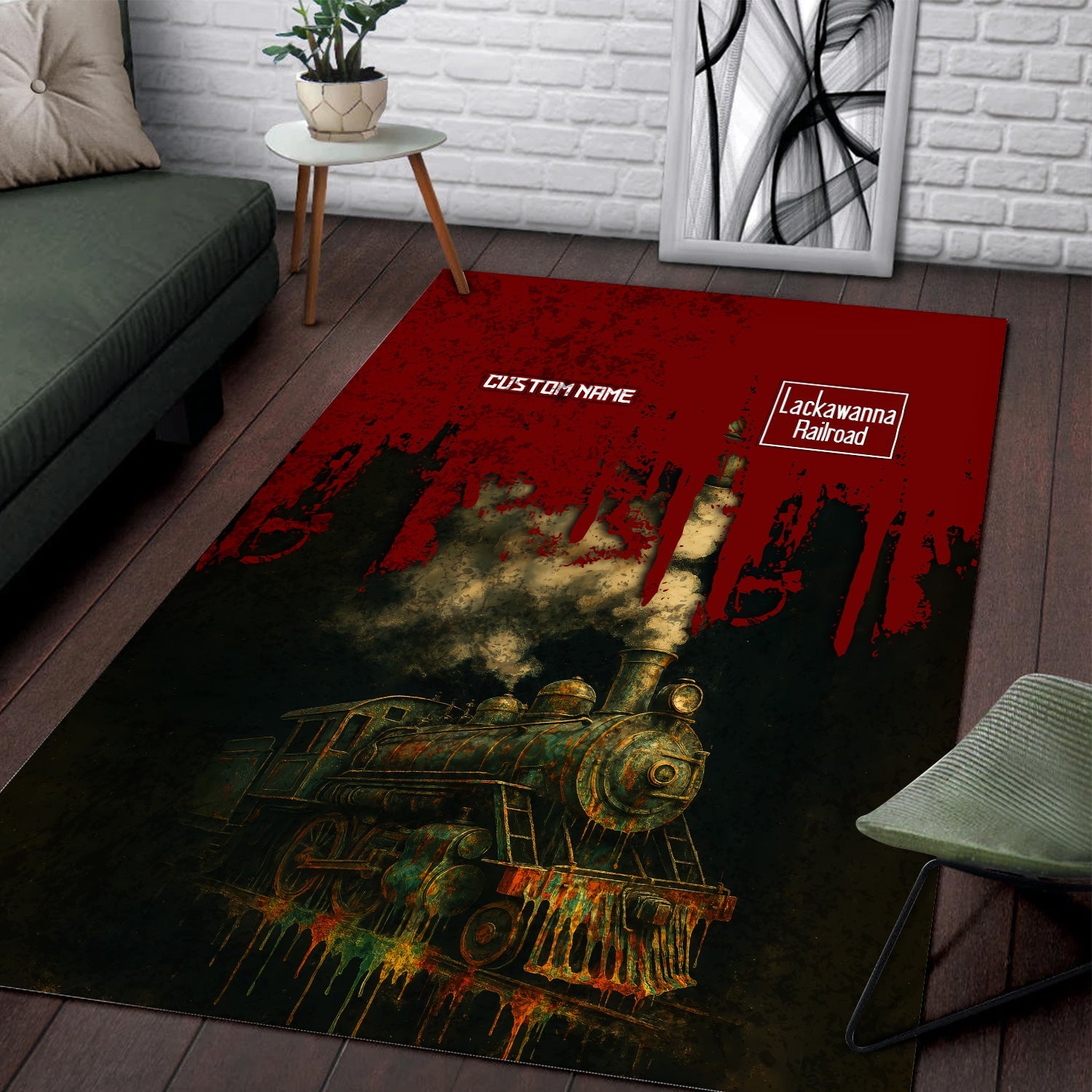 Railspirit Personalized Delaware, Lackawanna and Western Railroad Area Rug Vintage Train Art Style DL&W Rug For Locomotive Fans