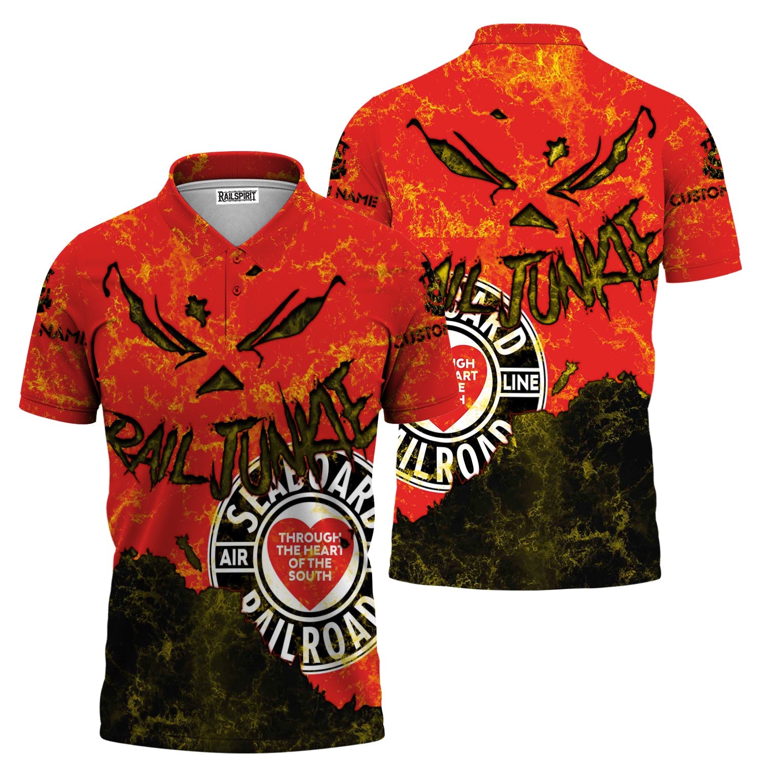 Railspirit Personalized Seaboard Air Line Railroad Polo Shirt Torn Graphic Style Train Shirt For Rail Junkie