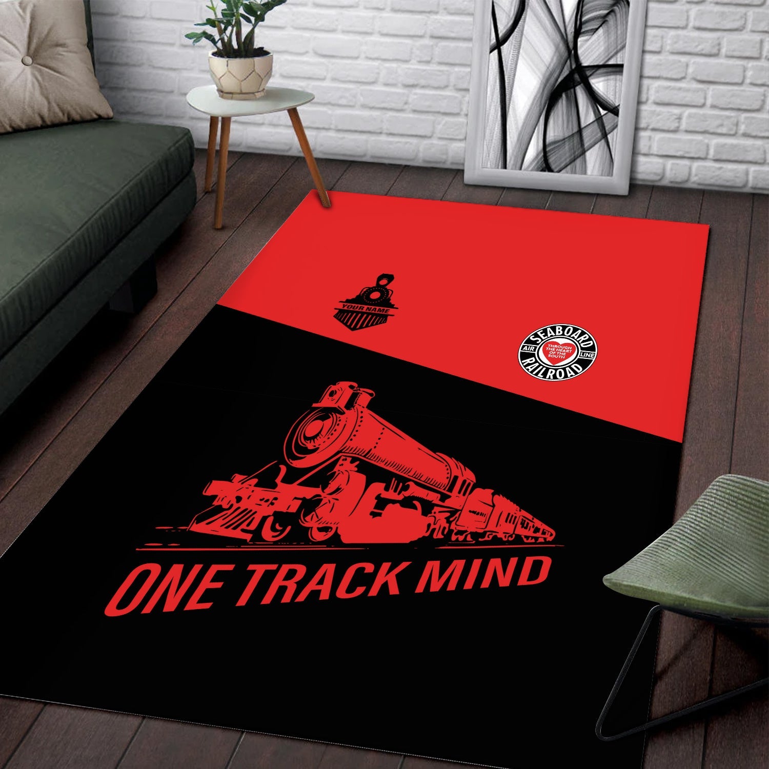 Railspirit Personalized Seaboard Air Line Railroad Area Rug One Track Mind Train Rug Gift Idea For Train Lover