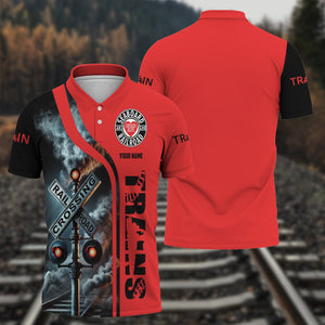 Railspirit Personalized Seaboard Air Line Railroad Polo Shirt Crossing Railroad Sign DL&W American Locomotive Train Shirt All Over Print