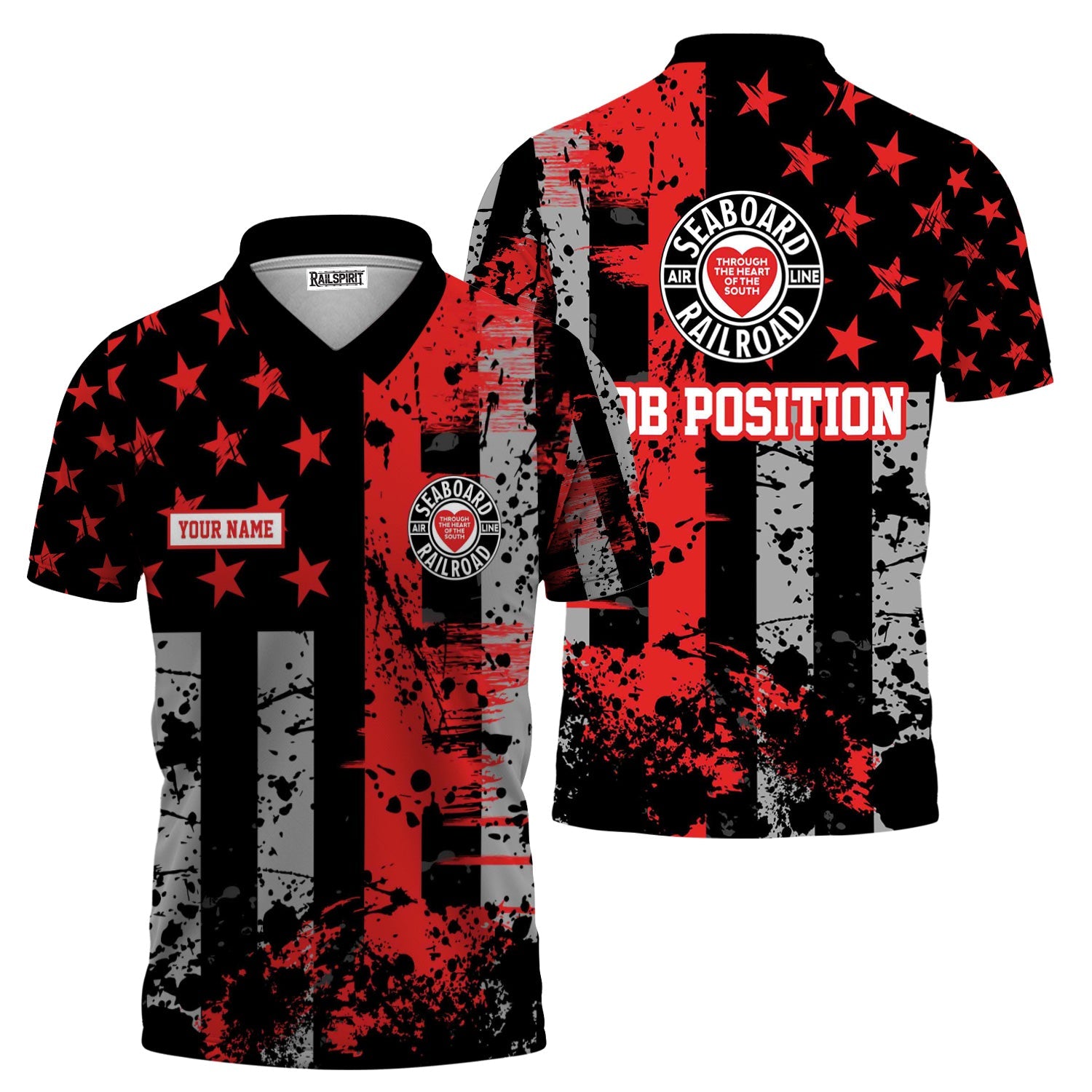 Railspirit Personalized Seaboard Air Line Railroad Polo Shirt Artistic Paint American Flag Style Train Shirt