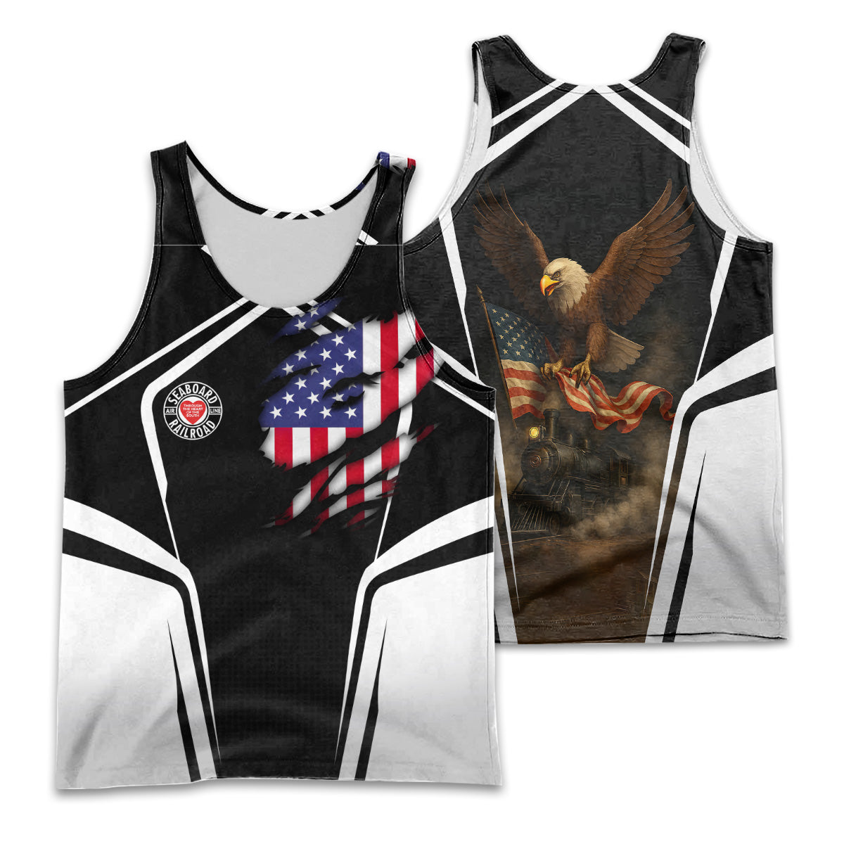 Railspirit Personalized Seaboard Air Line Railroad Men Tank Top American Eagle Vintage Train Shirt