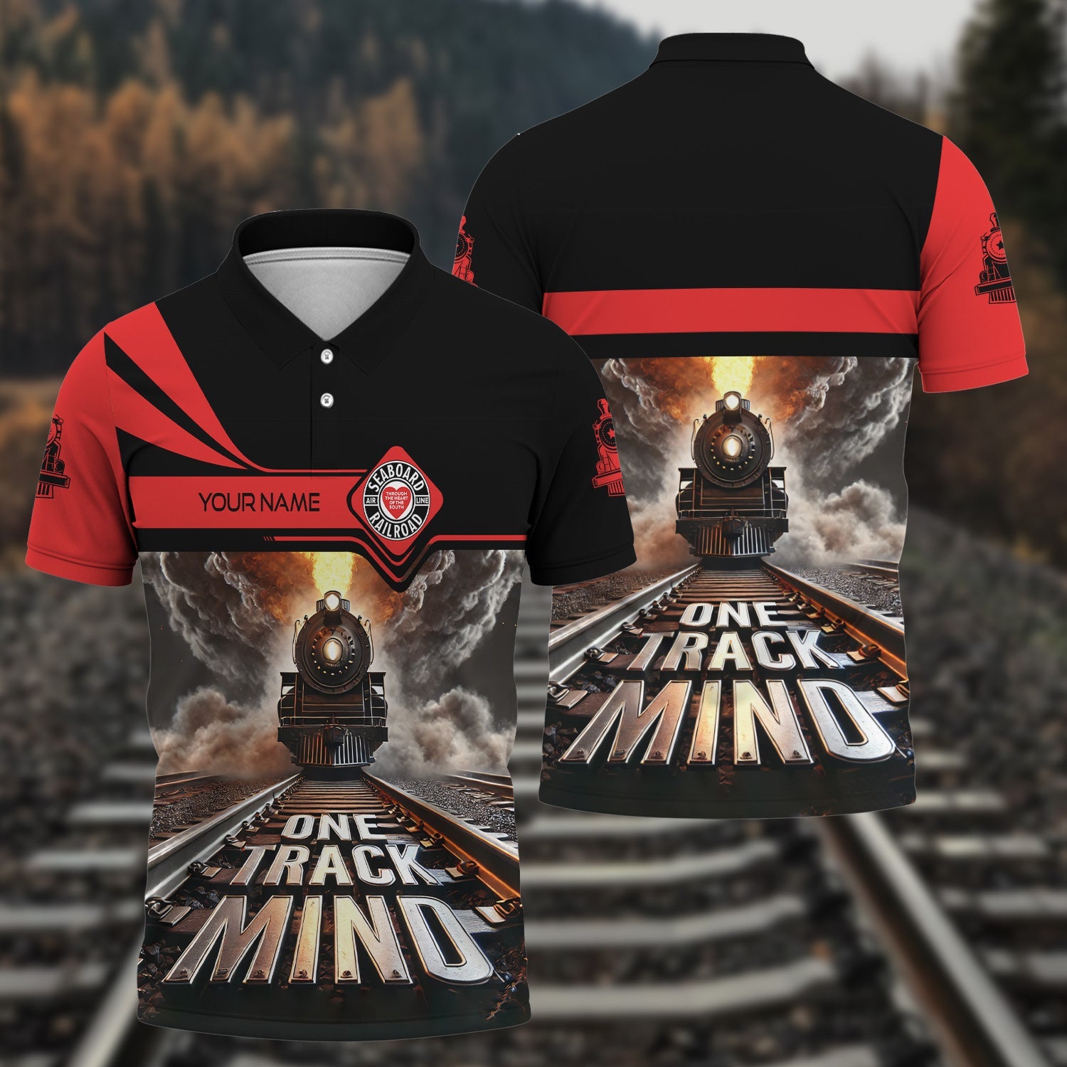 Railspirit Personalized Seaboard Air Line Railroad Polo Shirt One Track Mind Train Printed Shirt