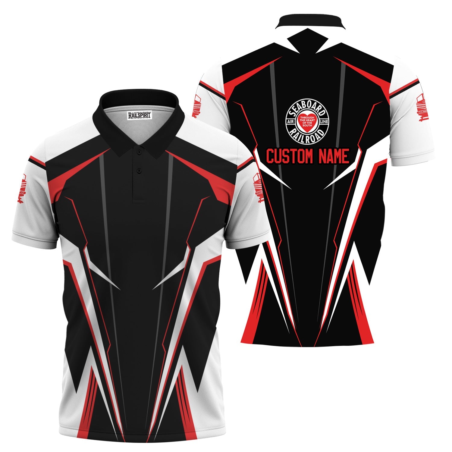 Railspirit Personalized Seaboard Air Line Railroad Polo Shirt Lightning-Edge Design Train Shirt For Railroad Lovers