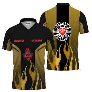 Railspirit Custom Name and Job Title Seaboard Air Line Railroad Polo Shirt Flame Graphic Train Shirt