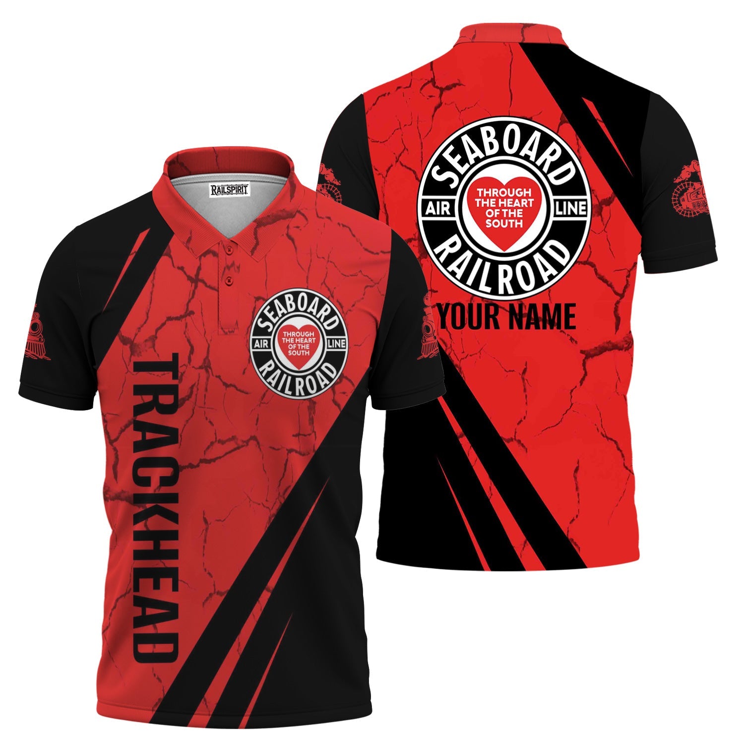 Railspirit Personalized Seaboard Air Line Railroad Polo Shirt Crackle Texture Style Train Shirt For Trackhead