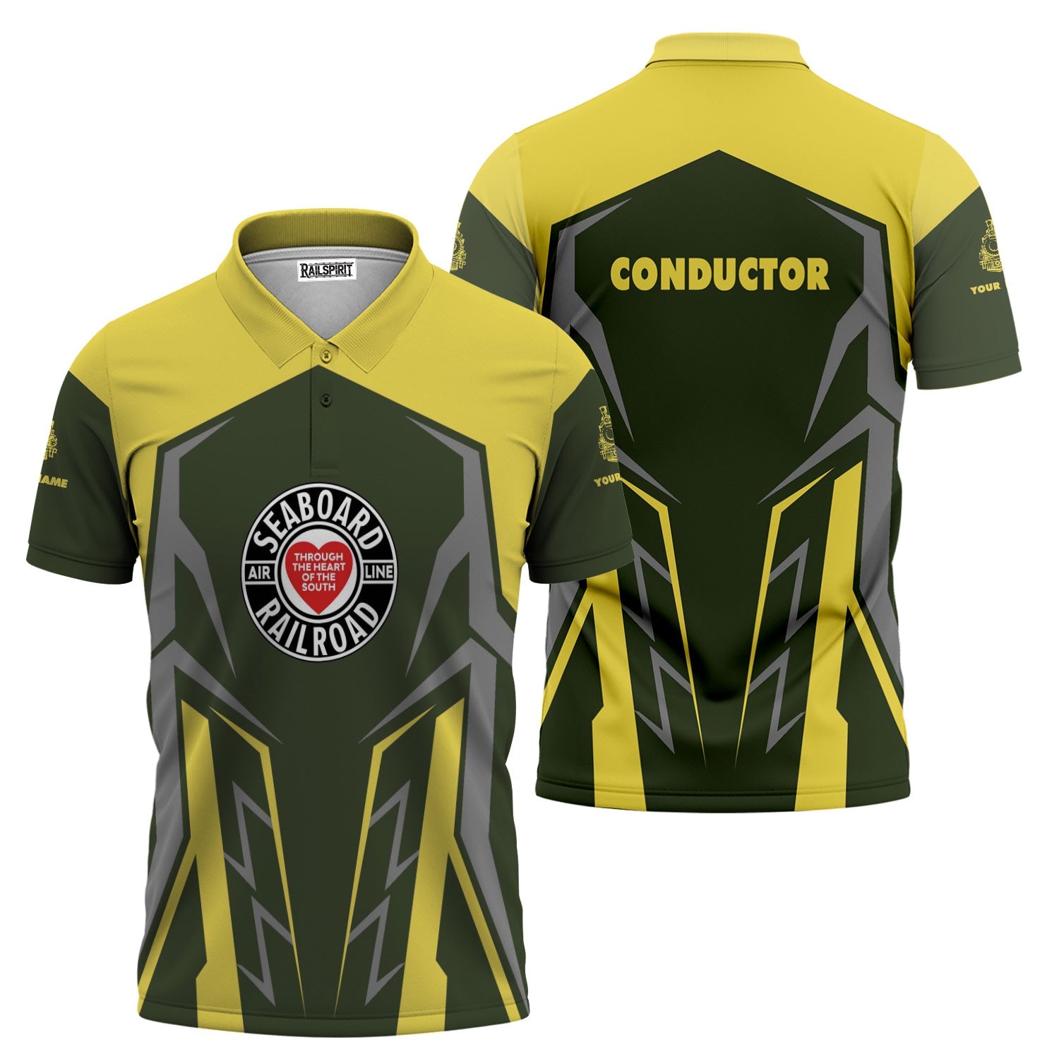 Railspirit Personalized Seaboard Air Line Railroad Polo Shirt Futuristic Design with Custom Job Train Shirt