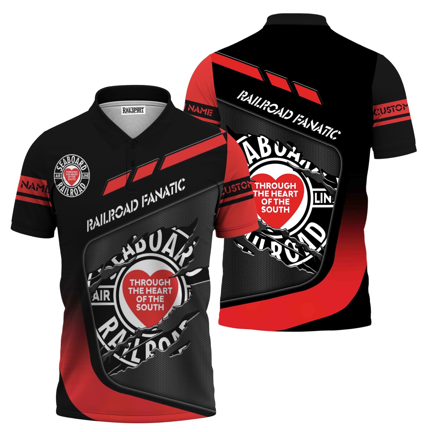 Railspirit Personalized Seaboard Air Line Railroad Polo Shirt Ripped Texture Style Train Shirt For Railroad Fanatic