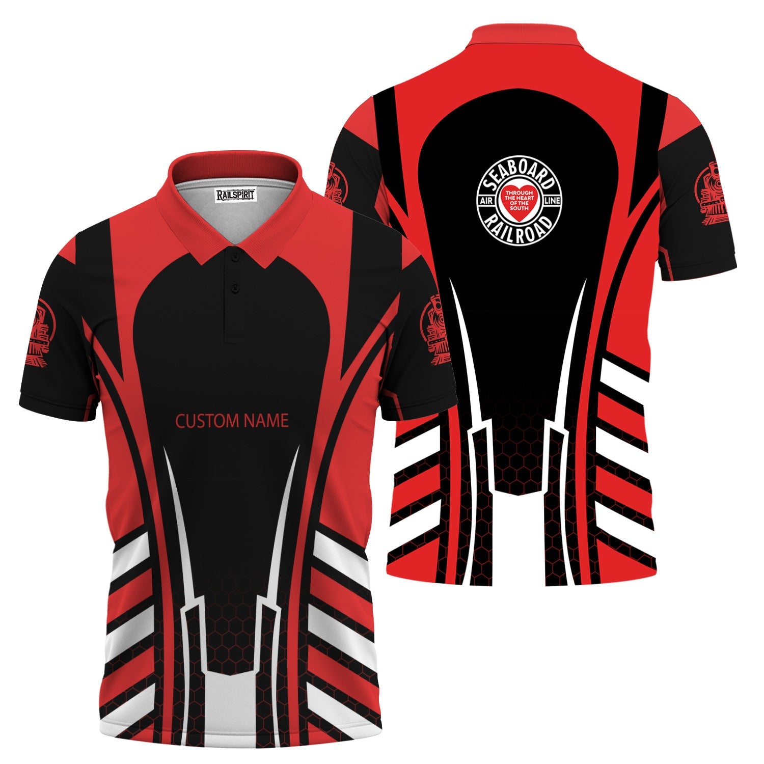 Railspirit Personalized Seaboard Air Line Railroad Polo Shirt Striped Railroad Style Train Shirt All Over Print