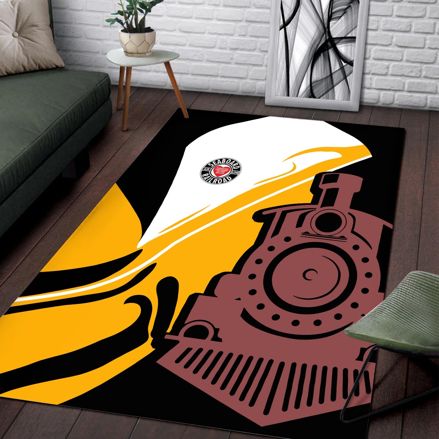 Railspirit Seaboard Air Line Railroad Area Rug Flame-Inspired Style Rug Gift Idea For Train Lovers