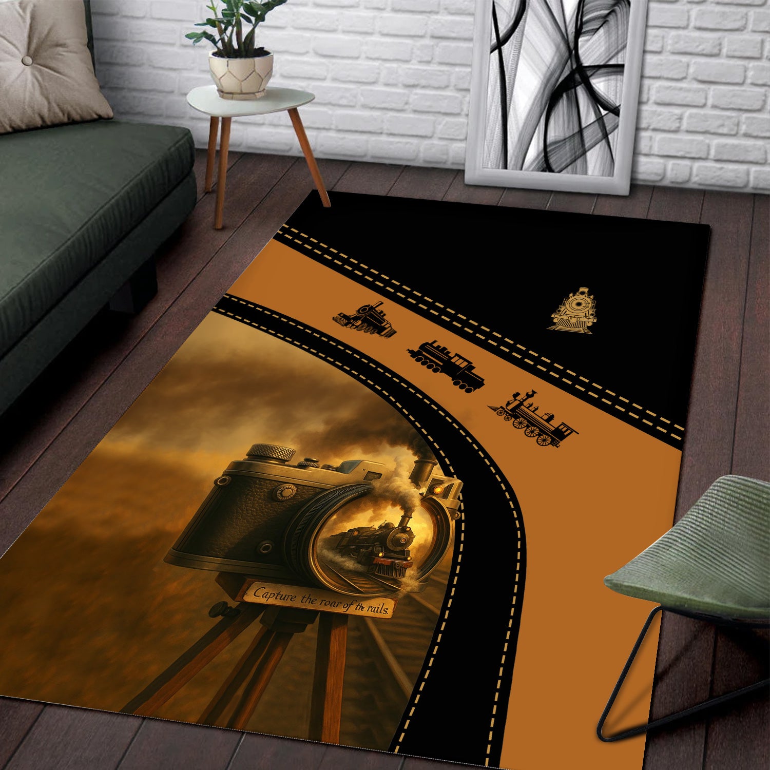 Railspirit Area Rug Vintage Camera Capture the Roar of the Rails Train Rug for Train Enthusiast