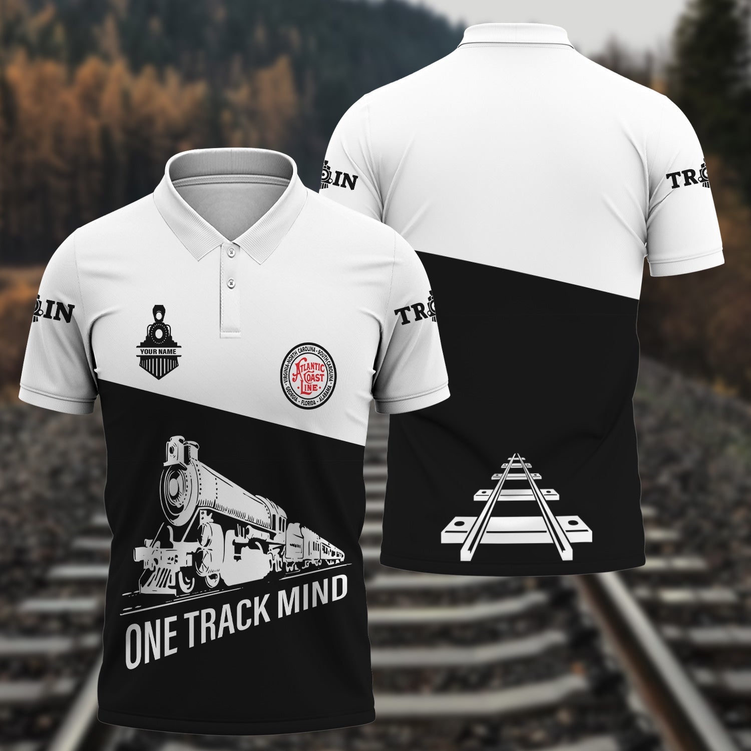 Railspirit Personalized Atlantic Coast Line Railroad Polo Shirt One Track Mind Unisex Train Shirt Gift Idea For Train Lover
