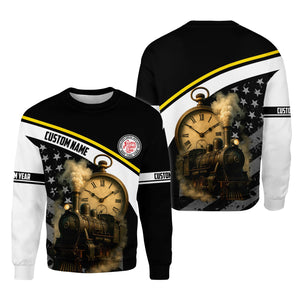 Railspirit Personalized Atlantic Coast Line Railroad Sweatshirt Classic Steam Engine With Retro Pocket Watch Shirt All Over Print