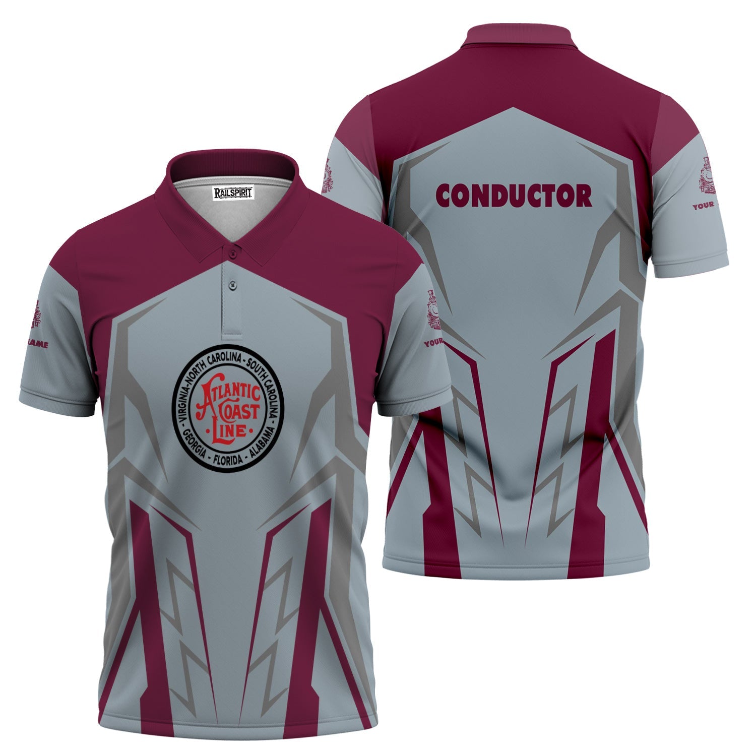 Railspirit Personalized Atlantic Coast Line Railroad Polo Shirt Futuristic Design with Custom Job Train Shirt