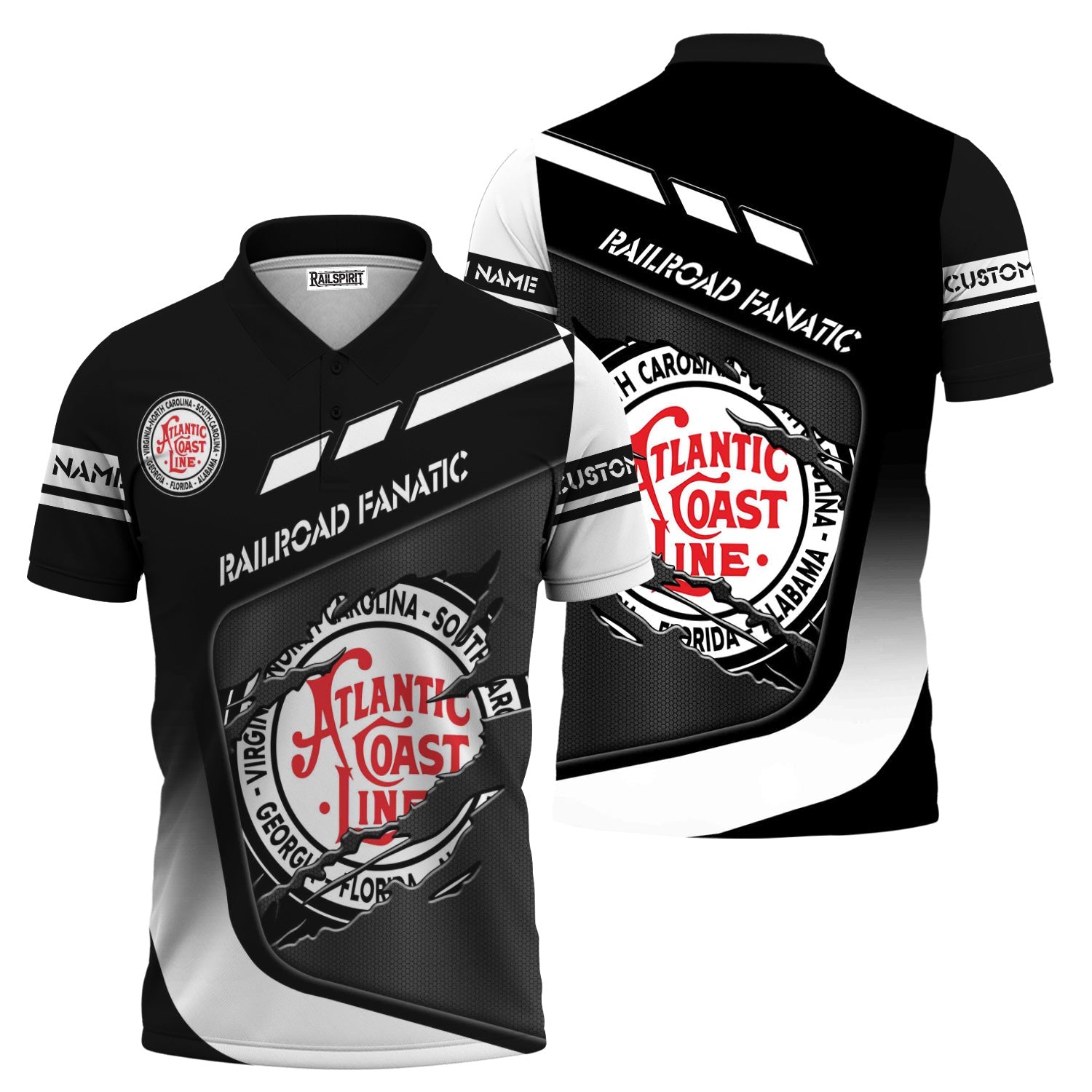 Railspirit Personalized Atlantic Coast Line Railroad Polo Shirt Ripped Texture Style Train Shirt For Railroad Fanatic