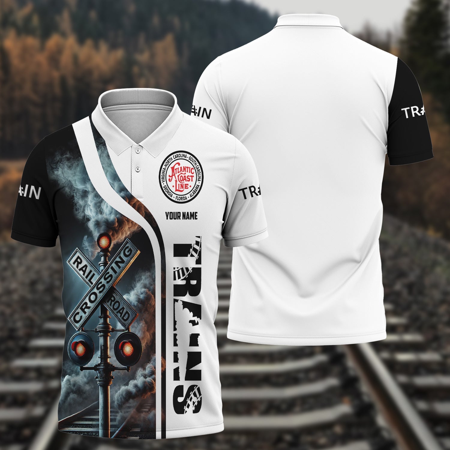 Railspirit Personalized Atlantic Coast Line Railroad Polo Shirt Crossing Railroad Sign American Locomotive Train Shirt All Over Print