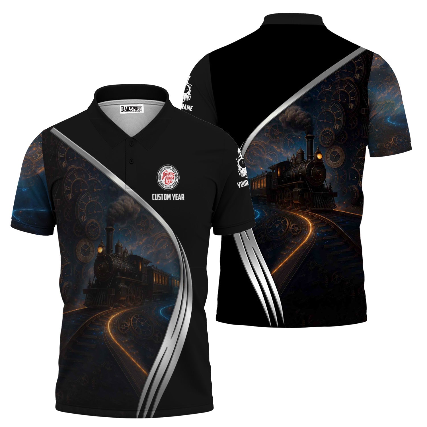 Railspirit Personalized Atlantic Coast Line Railroad Polo Shirt Steampunk Locomotive with Custom Year Train Shirt