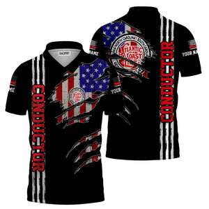 Railspirit Personalized Atlantic Coast Line Railroad Polo Shirt USA Flag Claw Art with Custom Job Train Shirt