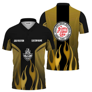 Railspirit Custom Name and Job Title Atlantic Coast Line Railroad Polo Shirt Flame Graphic Train Shirt