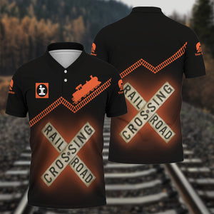 Railspirit Personalized Illinois Central Railroad Polo Shirt Railroad Crossing Printed Train Track Shirt