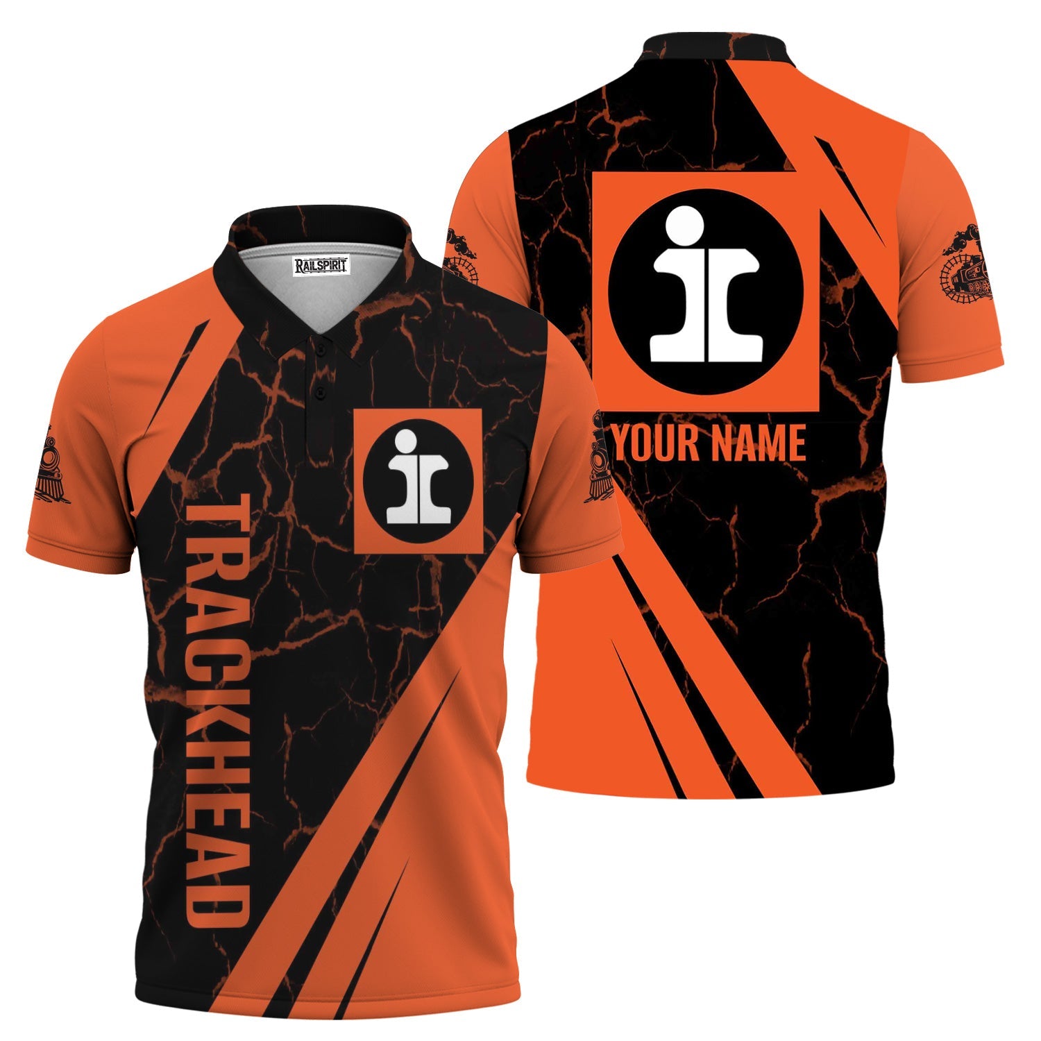 Railspirit Personalized Illinois Central Railroad Polo Shirt Crackle Texture Style Train Shirt For Trackhead