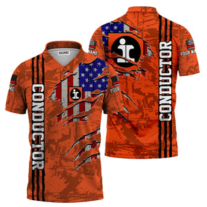 Railspirit Personalized Illinois Central Railroad Polo Shirt USA Flag Claw Art with Custom Job Train Shirt