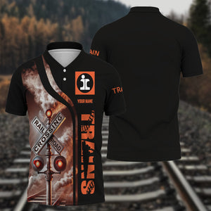 Railspirit Personalized Illinois Central Railroad Polo Shirt Crossing Railroad Sign American Locomotive Train Shirt All Over Print