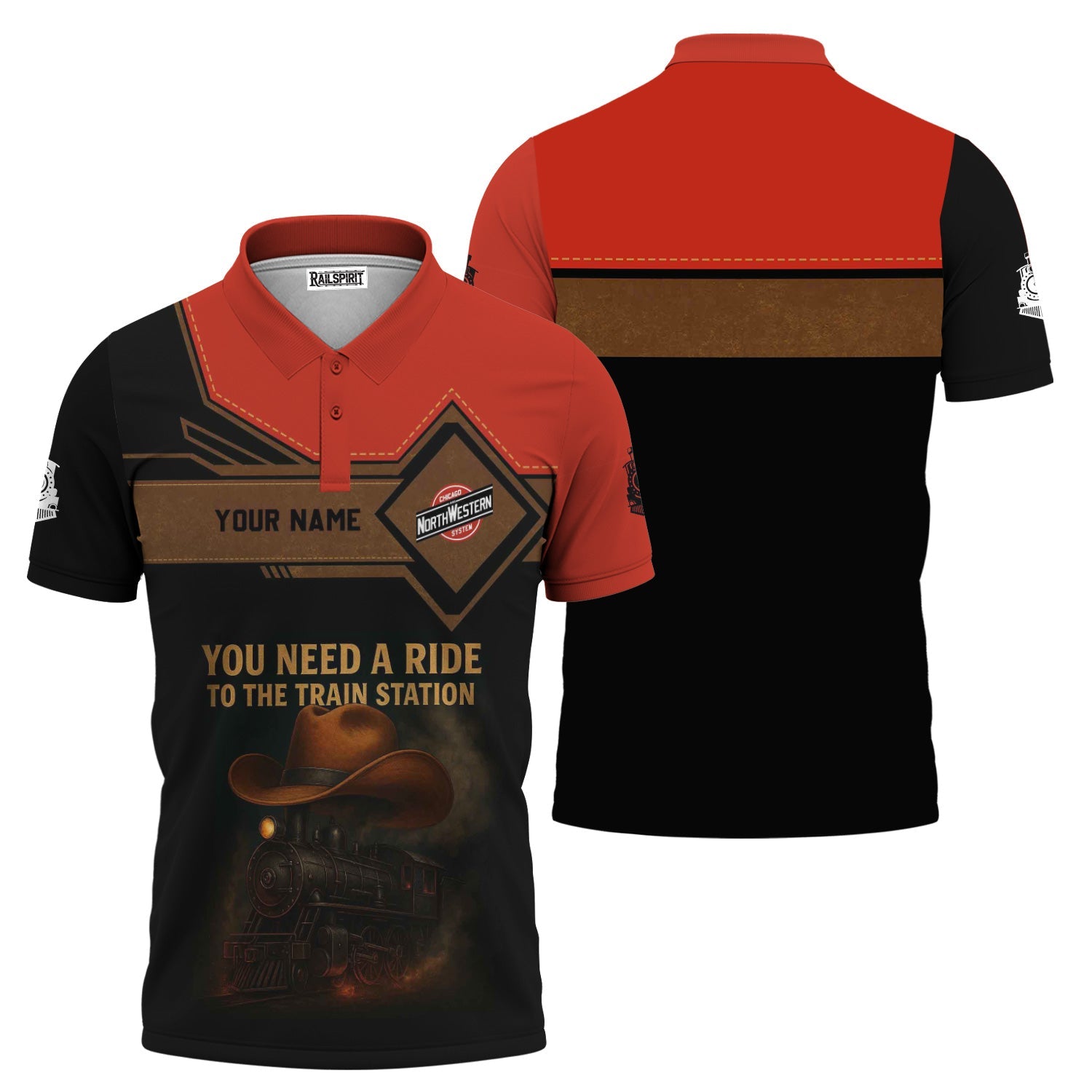 Railspirit Personalized Chicago and North Western Railway Polo Shirt You Need A Ride To The Train Station Shirt For Train Lovers