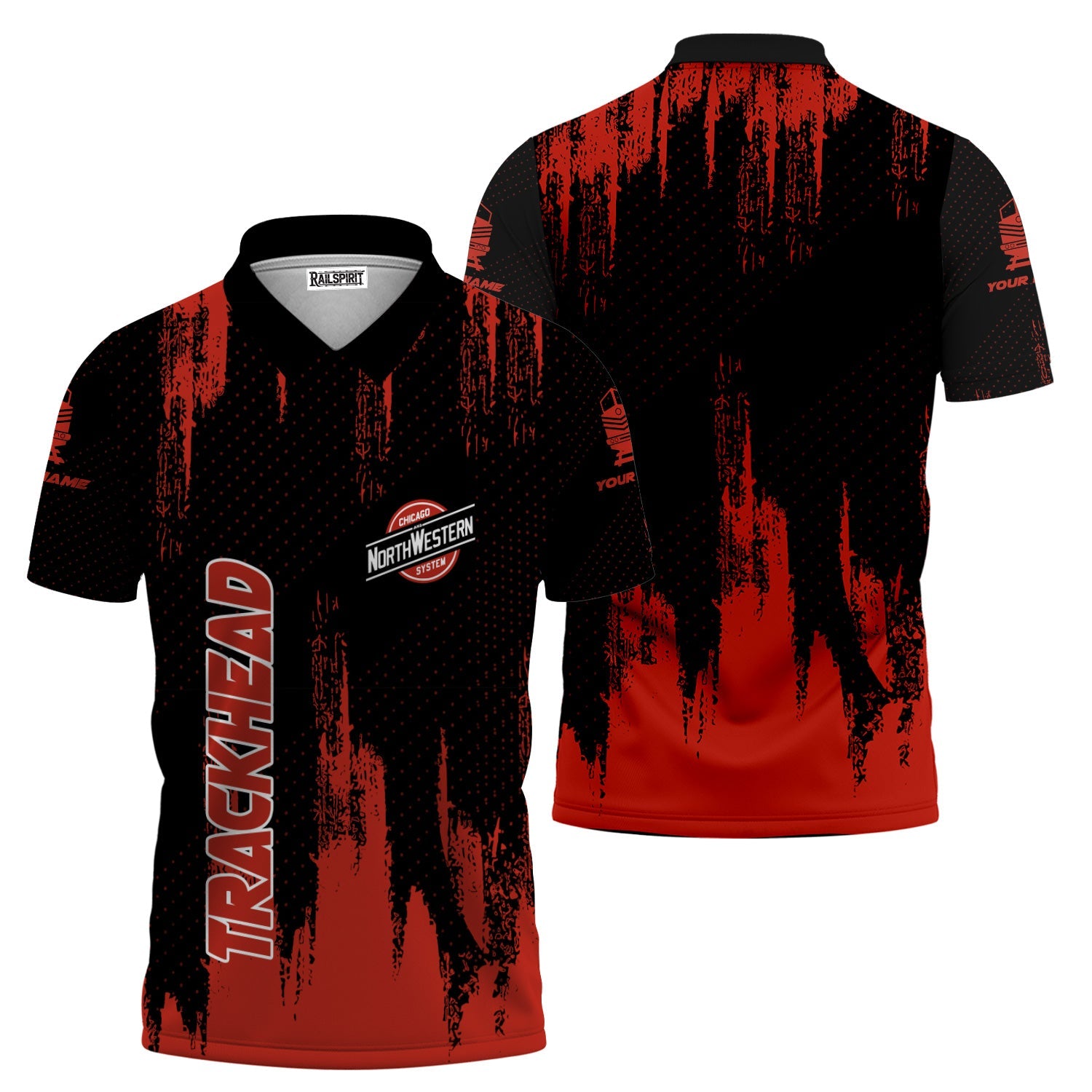 Railspirit Personalized Chicago and North Western Railway Polo Shirt Paint Impact Design Train Shirt for Trackhead