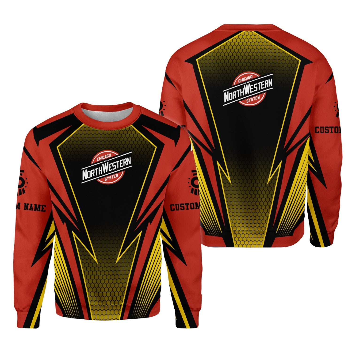 Railspirit Personalized Chicago and North Western Railway Sweatshirt Lightning Graphic Style Shirt Gift Idea For Train Lover