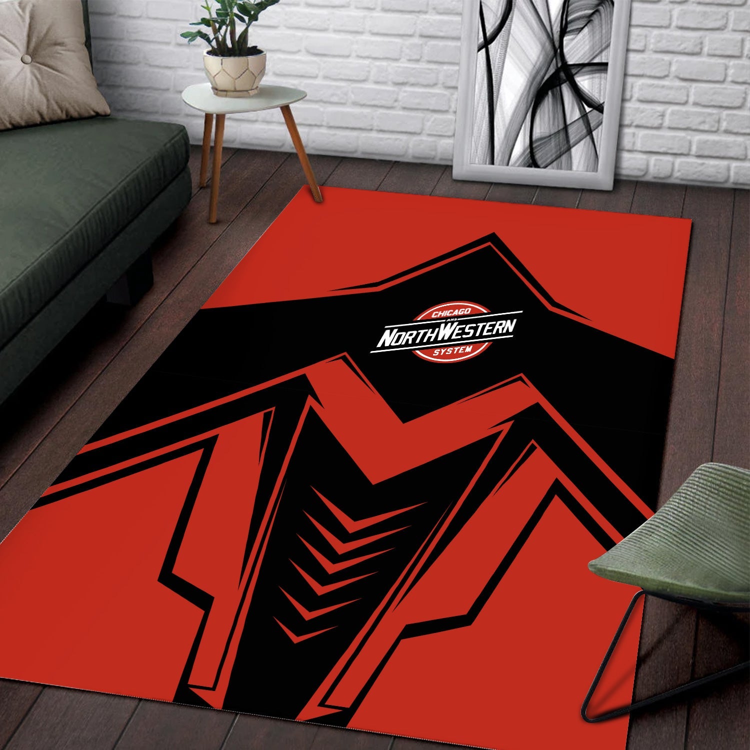 Railspirit Chicago and North Western Railway Area Rug Railway Trainspotter Style Rug Gift Idea For Foamers