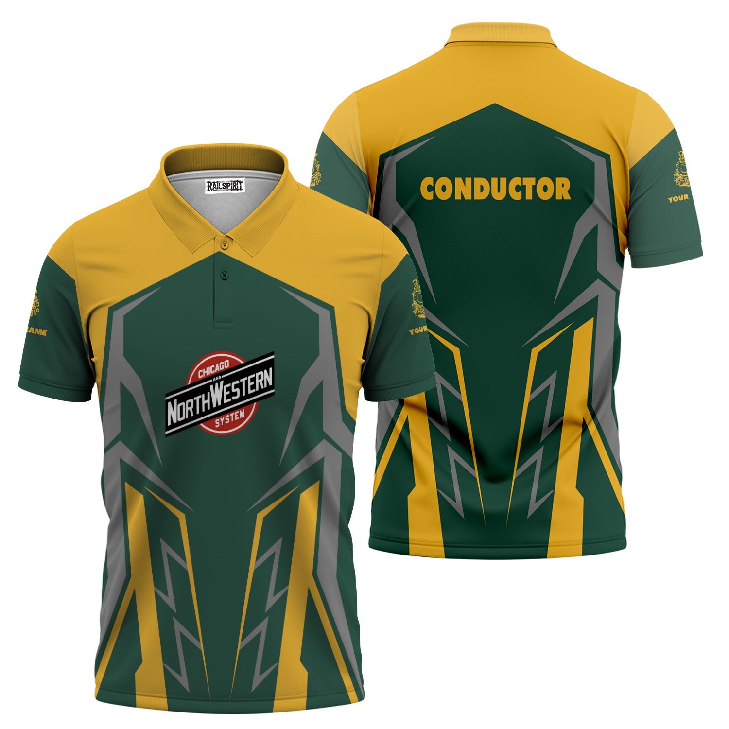 Railspirit Personalized Chicago and North Western Railway Polo Shirt Futuristic Design with Custom Job Train Shirt