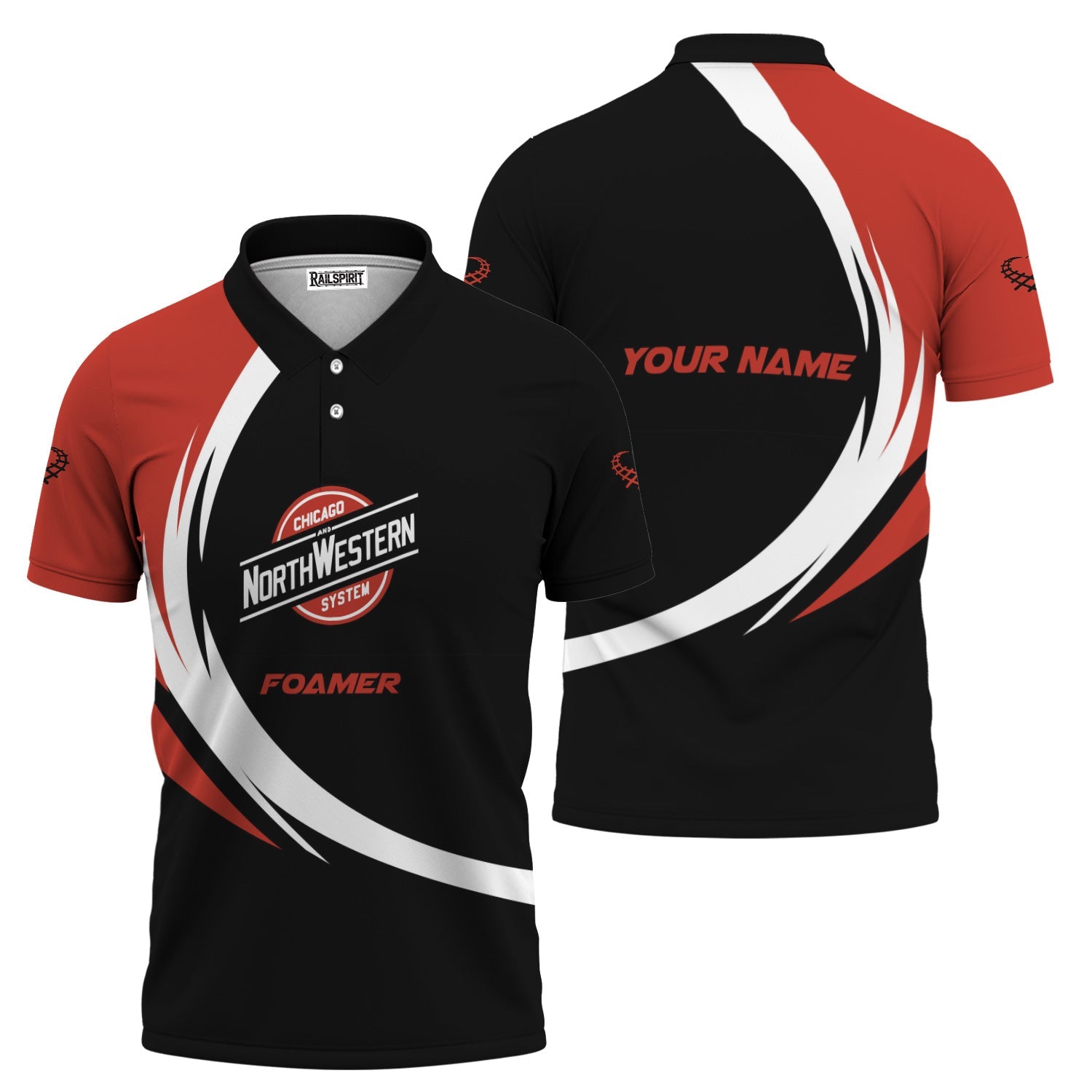 Railspirit Personalized Chicago and North Western Railway Polo Shirt Unique Graphic Style Shirt For Train Enthusiasts